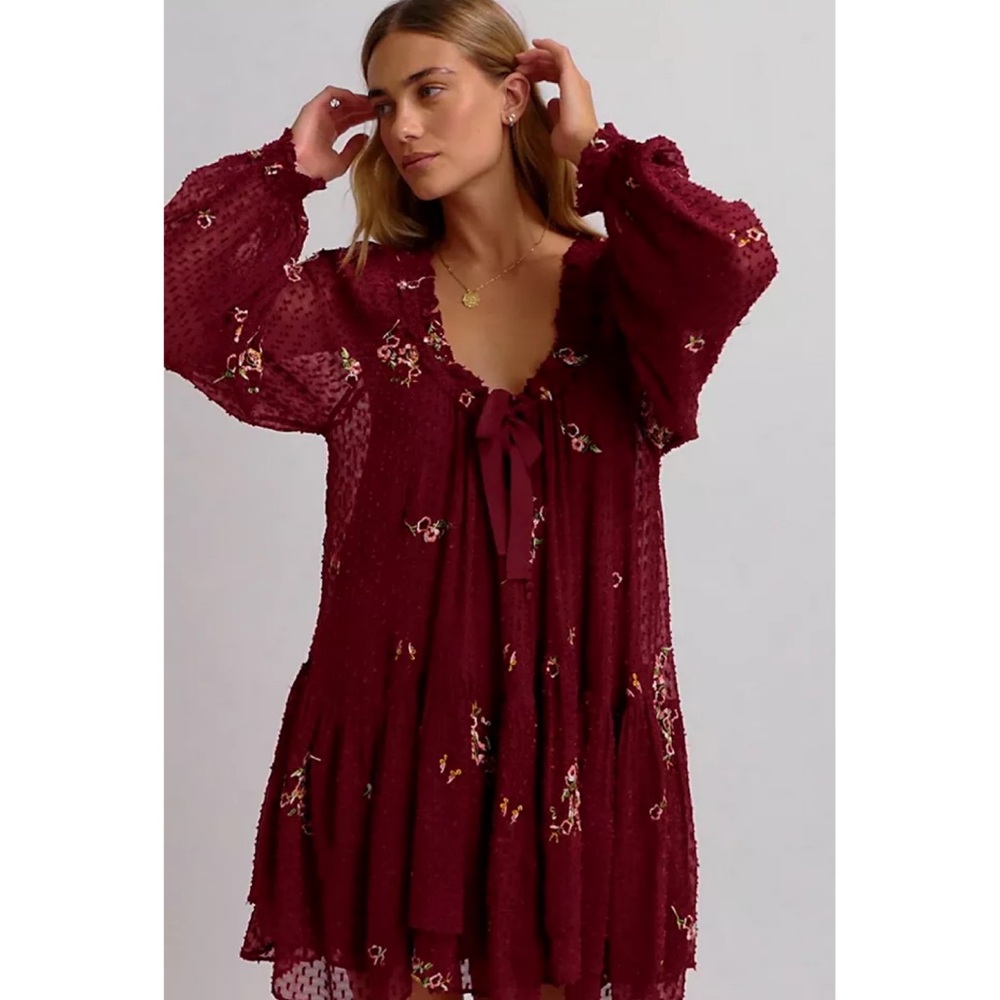 Free People Garden Glory Cabernet Floral Mini Dress